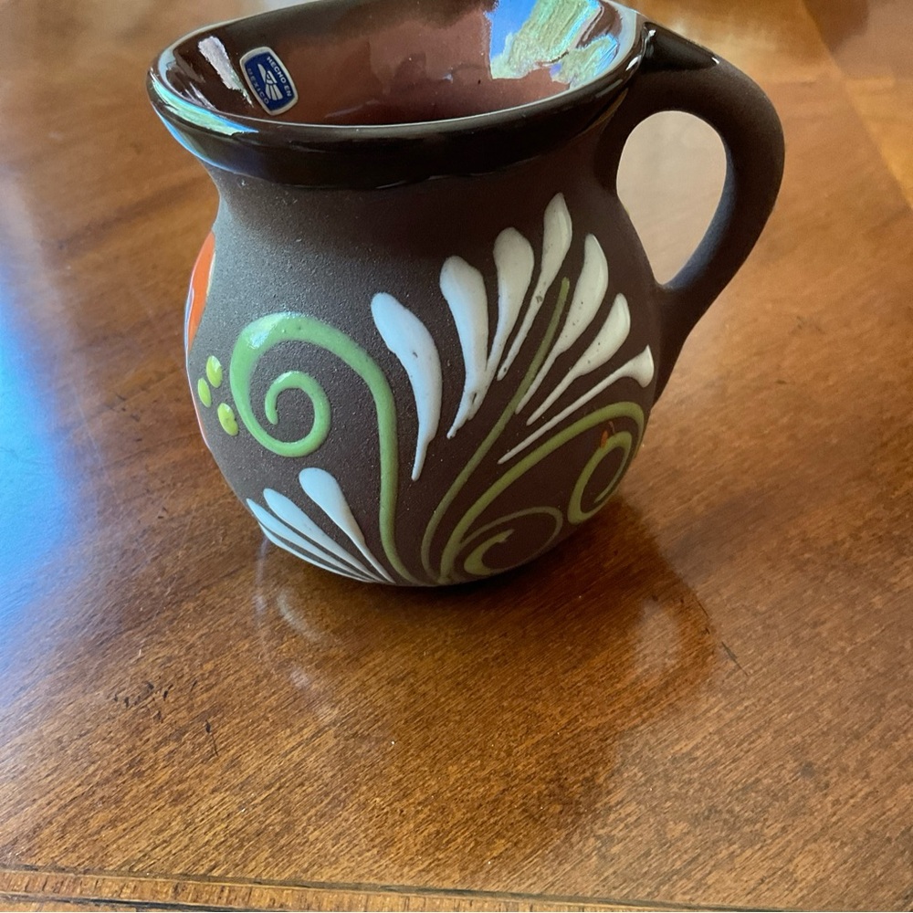 Mexican Pottery Small Pitcher Hand Painted, floral and butterflies, 4” NEW - Picture 3 of 11
